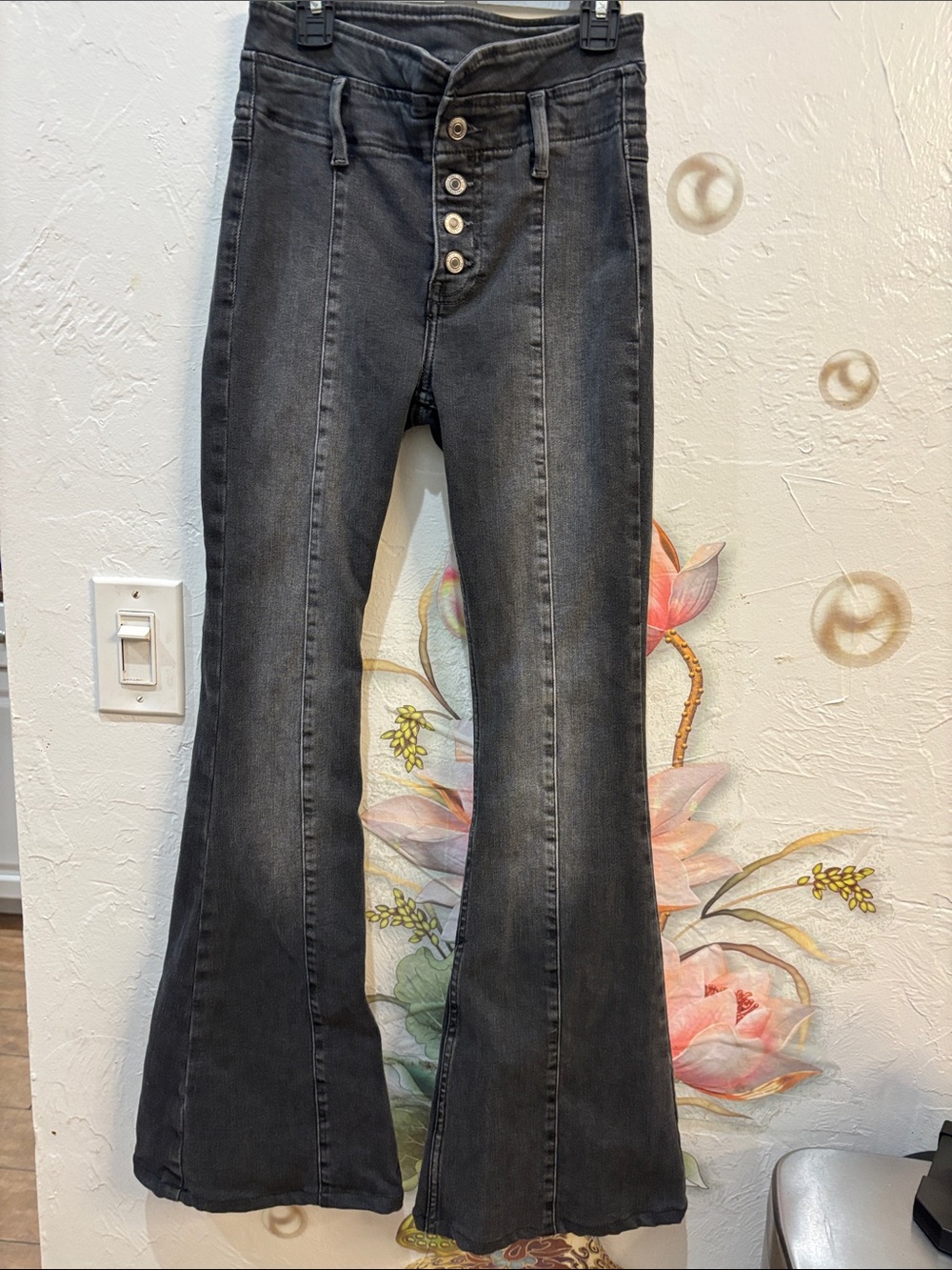 We The Free Button-Fly Flared Jeans in Charcoal